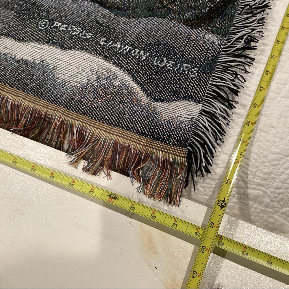 🔵 Vintage & New - Moon Rise Wolves Woven Tapestry Throw - Rare - Christmas Gift - Picture 13 of 14